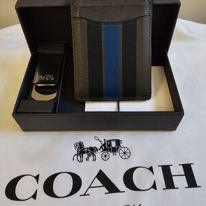 COACH Varsity Stripe design Card Wallet with Money Clip